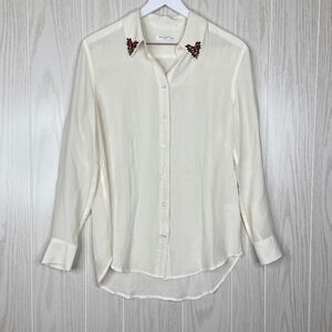 Equipment 100% Silk Nature Reese Clean Embellished Top Women's Cream Size XS NWT